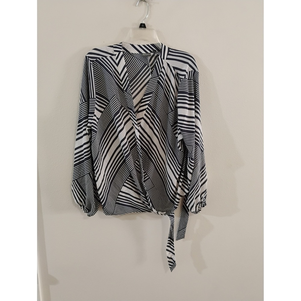 Soho Jeans New York & Company Striped Wrap Blouse Navy White XL Side Tie Top